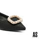 低跟鞋 AS 高雅氣質珍珠方釦毛呢布尖頭低跟鞋－黑 product thumbnail 6