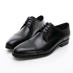 GEORGE 喬治-商務系列 真皮手工縫線紳士皮鞋-黑