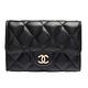 CHANEL 經典金色雙C LOGO菱格紋小羊皮暗釦卡夾/零錢包(黑) product thumbnail 2