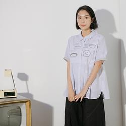 【MOSS CLUB】餐具繡花日系-女短袖襯衫(二色/版型適中)