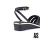 涼鞋 AS 氣質時髦條帶鉚釘牛皮方頭楔型高跟涼鞋－黑 product thumbnail 4