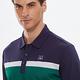 【Lynx Golf】男款吸濕排汗抗UV剪接配色千鳥紋長袖POLO衫-深藍色 product thumbnail 6