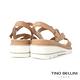 Tino Bellini 歐洲進口羊皮交叉繞帶坡跟厚底涼鞋-米 product thumbnail 5