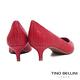 Tino Bellini 巴西進口內斂奢華蛇紋牛皮尖頭跟鞋-紅 product thumbnail 5