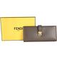 FENDI Rainbow stud 雙色拼接小牛皮鉚釘釦長夾(咖啡x灰藍) product thumbnail 7