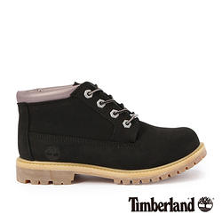 Timberland 女款黑色正絨面皮革搭夜光鞋領低筒靴