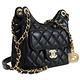 CHANEL Hobo Bag 經典雙C LOGO小牛皮金練斜背包/流浪包(黑/金) product thumbnail 3