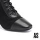 短靴 AS 復古方楦異材質拼接綁帶造型高跟短靴－黑 product thumbnail 5