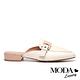 拖鞋 MODA Luxury 復古潮流跳色飾釦繫帶羊皮穆勒低跟拖鞋－白 product thumbnail 3