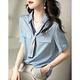 JILLI-KO 時尚氣質繫帶休閒V領設計感寬鬆襯衫- 藍色 product thumbnail 3