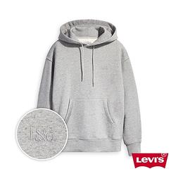 Levis 女款 寬鬆大落肩口袋帽T / 精工刺繡Logo 麻花灰