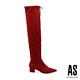 長靴 AS 時髦新勢力綁帶造型尖頭粗高跟過膝長靴－紅 product thumbnail 3