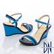 DN 台灣製造 雙色拼接繫帶楔型涼鞋 藍 product thumbnail 4