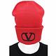 VALENTINO VLogo 字母標誌拼羅紋針織反摺羊毛帽(紅色) product thumbnail 3
