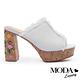 拖鞋 MODA Luxury 優雅隨性抽鬚設計刺繡防水台高跟拖鞋－白 product thumbnail 3