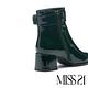 短靴 MISS 21 復古時髦扭曲大釦牛漆皮方頭高跟短靴－綠 product thumbnail 4