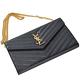 YSL Saint Laurent Monogram V字縫線魚子醬牛皮金LOGO斜肩/手拿包(黑/377828) product thumbnail 5