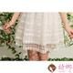 橫條紋花朵蕾絲蓬裙洋裝 (白色)-詩娜 product thumbnail 6