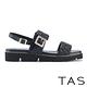 TAS 水鑽飾釦菱格縫線真皮厚底涼鞋 黑色 product thumbnail 3