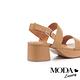 涼鞋 MODA Luxury 簡約俐落一字繫帶牛皮方釦高跟涼鞋－杏 product thumbnail 4