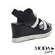 涼鞋 MODA Luxury 俐落個性一字帶色調拼接牛皮楔型高跟涼鞋－黑 product thumbnail 4