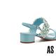 涼鞋 AS 浪漫風情毛呢珍珠羊皮一字粗低跟涼鞋－藍 product thumbnail 4