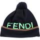 FENDI 草綠LOGO字樣毛球純羊毛針織毛帽(深藍色) product thumbnail 2