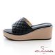 【CUMAR】柔軟衍縫車格一片式楔型涼拖鞋-黑 product thumbnail 2