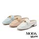 穆勒鞋 MODA MODAY  復古迷人格紋全真皮方頭低跟穆勒拖鞋－藍 product thumbnail 7