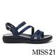 涼鞋 MISS 21 低調奢華燙鑽繫帶異材質拼接厚底涼鞋－藍 product thumbnail 3