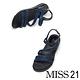 涼鞋 MISS 21 低調奢華燙鑽繫帶異材質拼接厚底涼鞋－藍 product thumbnail 5