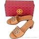 TORY BURCH Ines 雙T彩鑽牛皮粗跟拖鞋/涼鞋(棕色) product thumbnail 5