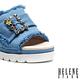 拖鞋 HELENE SPARK 復古率性花朵晶鑽方飾釦抽鬚牛仔布楔型高跟拖鞋－淺藍 product thumbnail 6