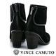 VINCE CAMUTO 簡約知性 翻折造型後拉鍊粗跟短靴-絨黑 product thumbnail 4