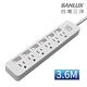 SANLUX台灣三洋防塵蓋轉接延長電源線 3孔6座6切3.6M(SYPW-366CA) product thumbnail 2