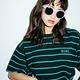 X-girl STRIPED PIQUE S/S TOP短袖條紋T恤-黑/藍 product thumbnail 3