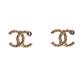 CHANEL 經典雙C LOGO水鑽鑲嵌羅紋夾式耳環(香檳金) product thumbnail 2
