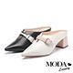 拖鞋 MODA Luxury 都會小復古羊皮尖頭高跟穆勒拖鞋－米白 product thumbnail 7
