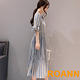 V領條紋荷葉袖短袖洋裝 (條紋)-ROANN product thumbnail 3