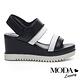 涼鞋 MODA Luxury 俐落個性一字帶色調拼接牛皮楔型高跟涼鞋－黑 product thumbnail 3