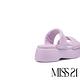 拖鞋 MISS 21 可愛舒適澎感扭結雙寬帶羊皮大頭厚底拖鞋－紫 product thumbnail 4