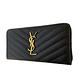 YSL SAINT LAURENT Monogram 魚子醬 牛皮 金logo 拉鍊式 皮夾 長夾 黑色 product thumbnail 3