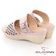 【CUMAR】鏤空皮革楔型涼鞋楔型涼拖鞋-粉紅 product thumbnail 3