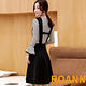 圓領條紋T恤+V字吊帶裙兩件套 (黑色)-ROANN product thumbnail 2