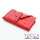 YUCCA-鱷魚紋牛皮時尚手拿包折式長夾-亮面紅D013303 product thumbnail 4
