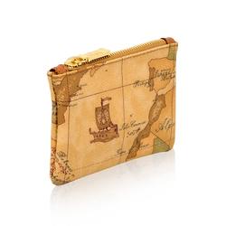 Alviero Martini 義大利地圖包 鑰匙環拉鍊小錢包-地圖黃