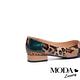 低跟鞋 MODA Luxury 時髦豹紋不對稱拼接軟漆牛皮尖頭低跟鞋－米 product thumbnail 4
