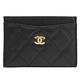 CHANEL 經典雙C LOGO粒紋小牛皮菱格隨身卡片夾(黑/金) product thumbnail 2