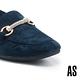 低跟鞋 AS 氣質珍珠水鑽飾釦全真皮方頭樂福低跟鞋－藍 product thumbnail 6