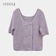 JESSICA - 精美螺紋針U領雙排扣短袖針織衫（紫） product thumbnail 3